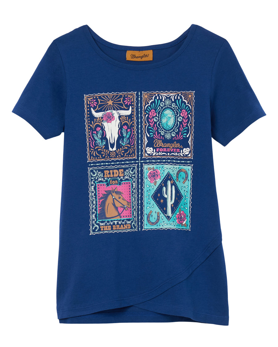 Girls' Shirt with Tulip Hem and Western Graphics - front