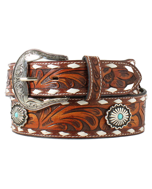 Women's Floral Tooled Conchos Belt