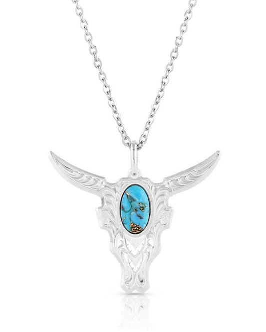 Women's Chiseled Steer Head Turquoise Necklace