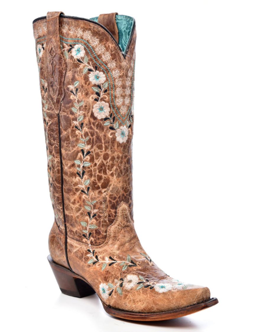 Women's Flowered Embroidery Glow Collection Western Boots