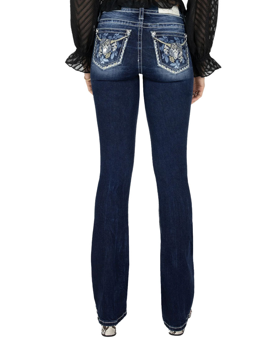 Women's Laser Leaves Longhorn Bootcut Jeans