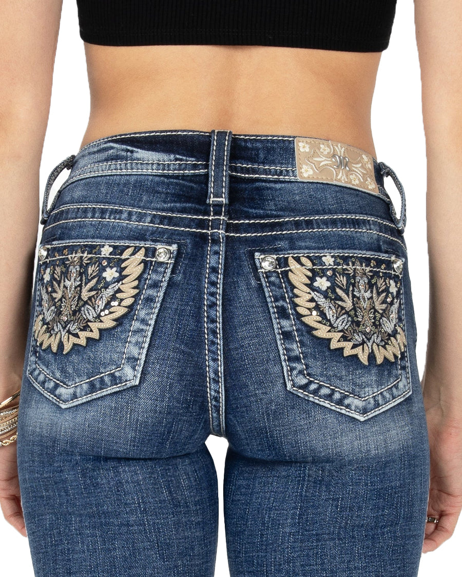 Women's Embroidered Leaves and Flowers Bootcut Jeans