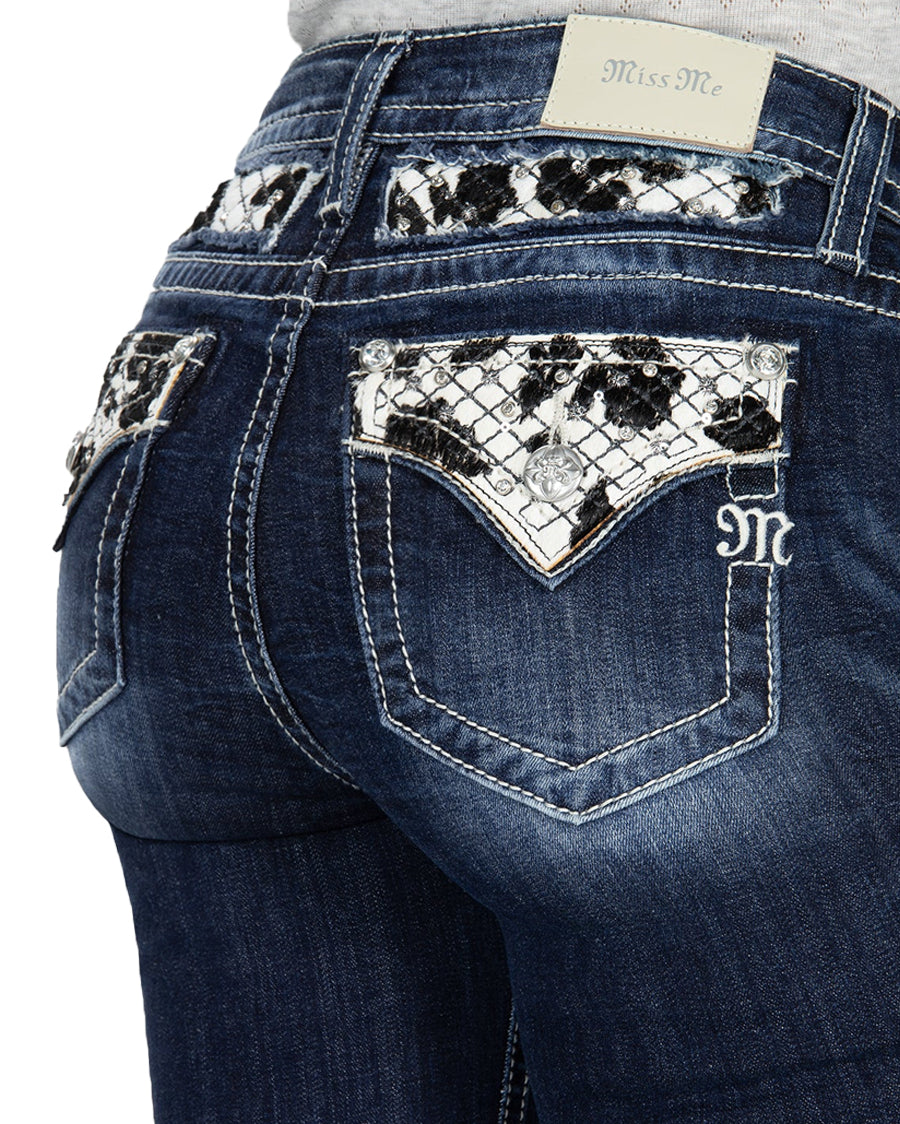 Women's Quilted Cow Print Bootcut Jeans