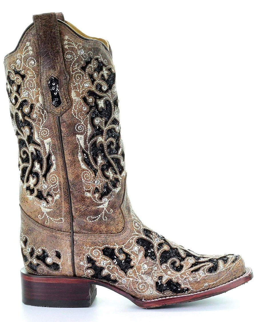 Women's Sequin Inlay Floral Embroidered Boots