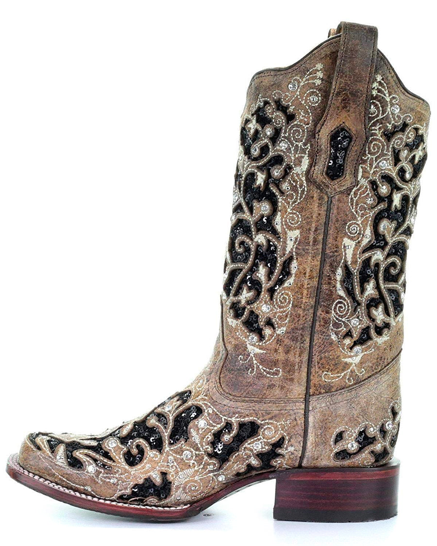 Women's Sequin Inlay Floral Embroidered Boots