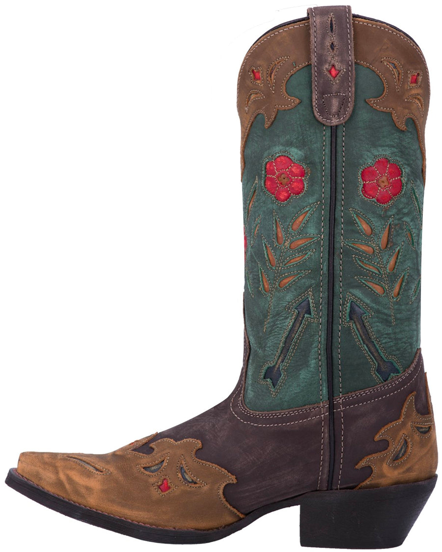 Laredo Miss Kate sold Brown Teal Blue Leather Flower Cut Out Cowboy Western Boots NEW