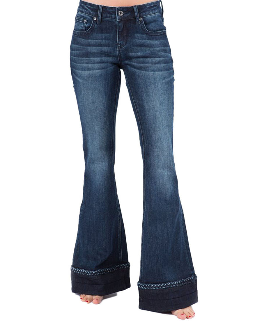 Grace in LA Women's Braid Bottom Flare Jeans
