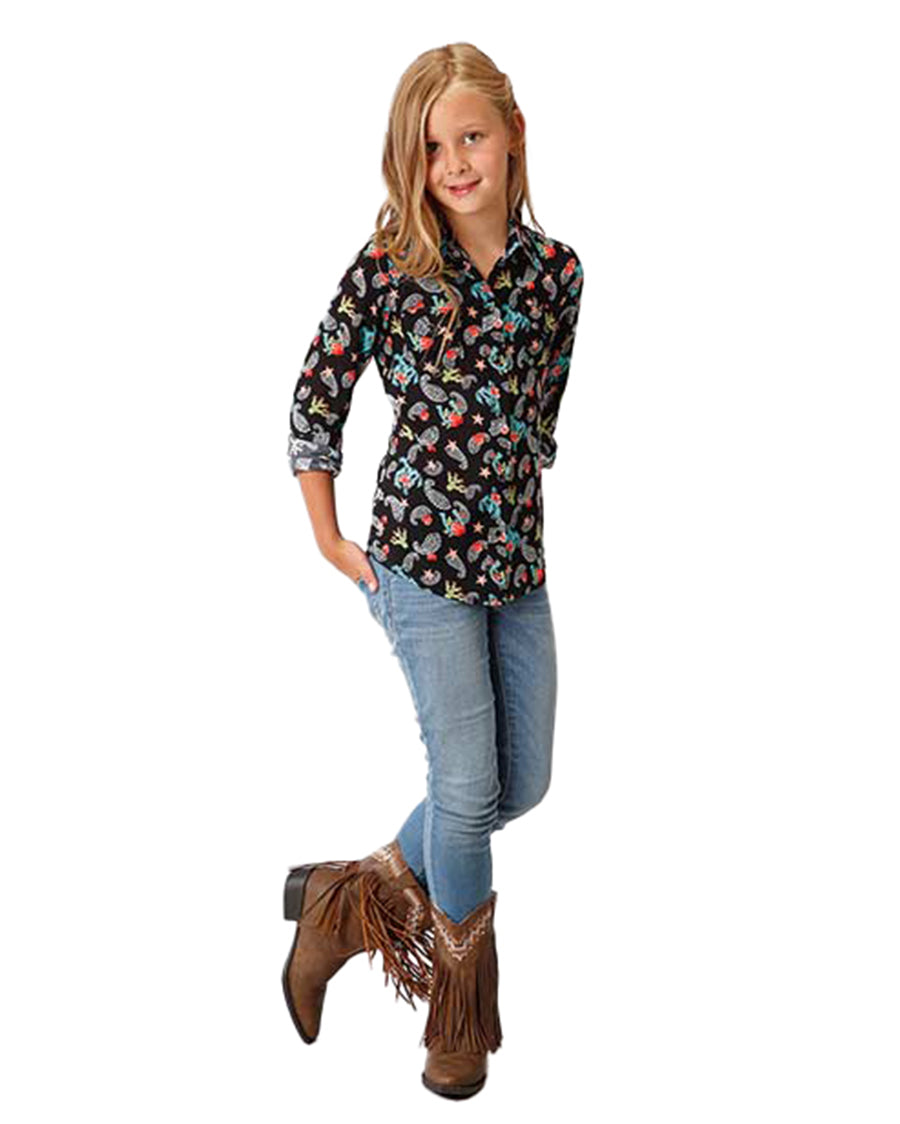 Girls' Cowgirl Print Western Blouse