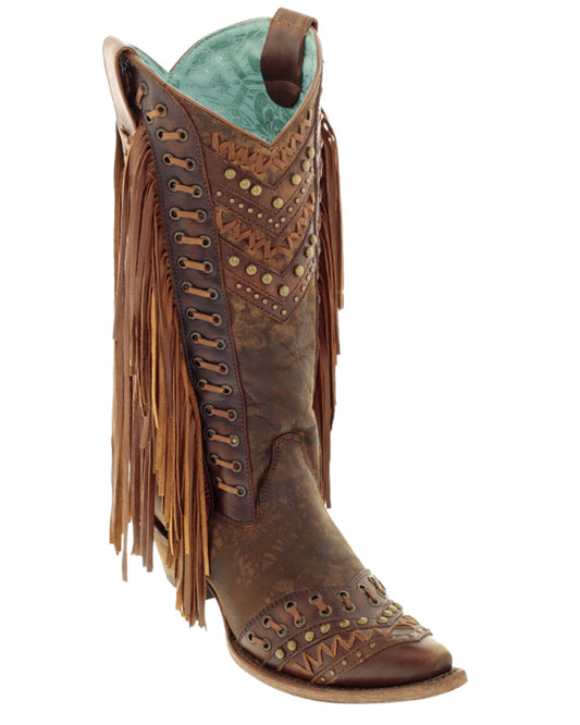 Womens Woven Fringe Boots