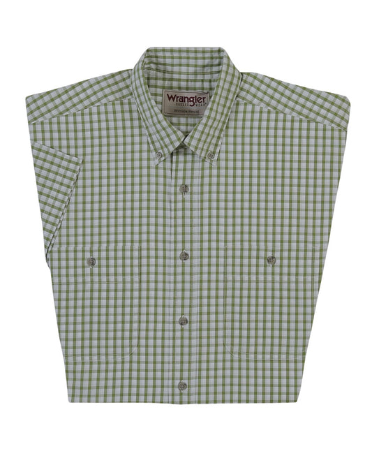 Mens Wrinkle Resistant Short Sleeve Western Shirt - Green