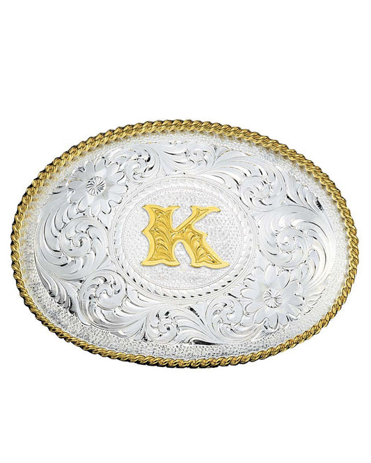 Engraved Initial K Medium Oval Buckle