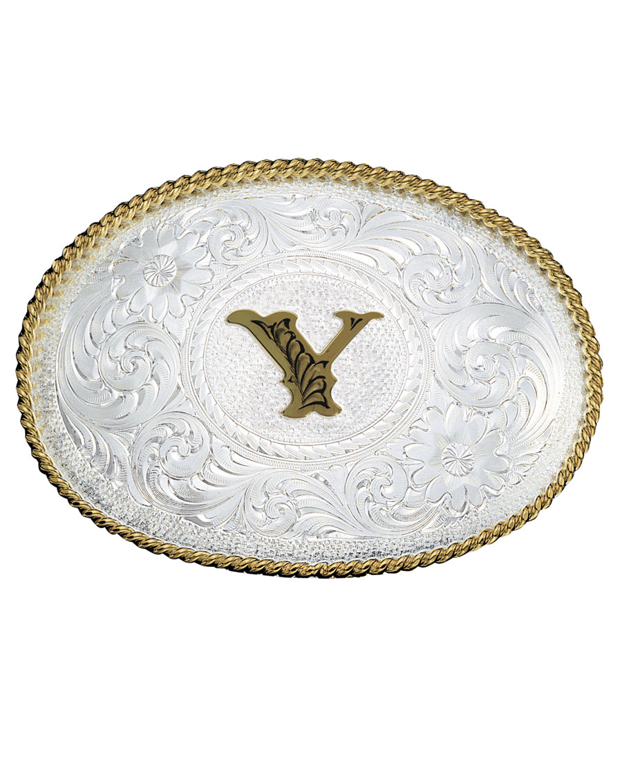 Engraved Initial Y Medium Oval Buckle