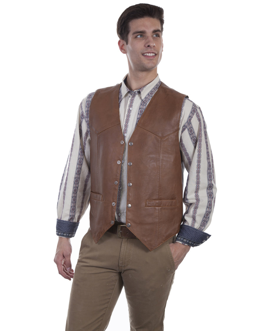 Mens Lambskin Vest - Saddle Tan