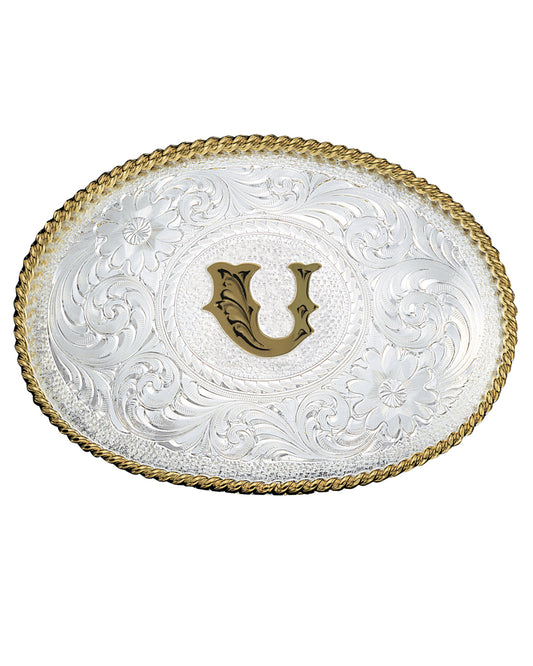 Engraved Initial U Medium Oval Buckle