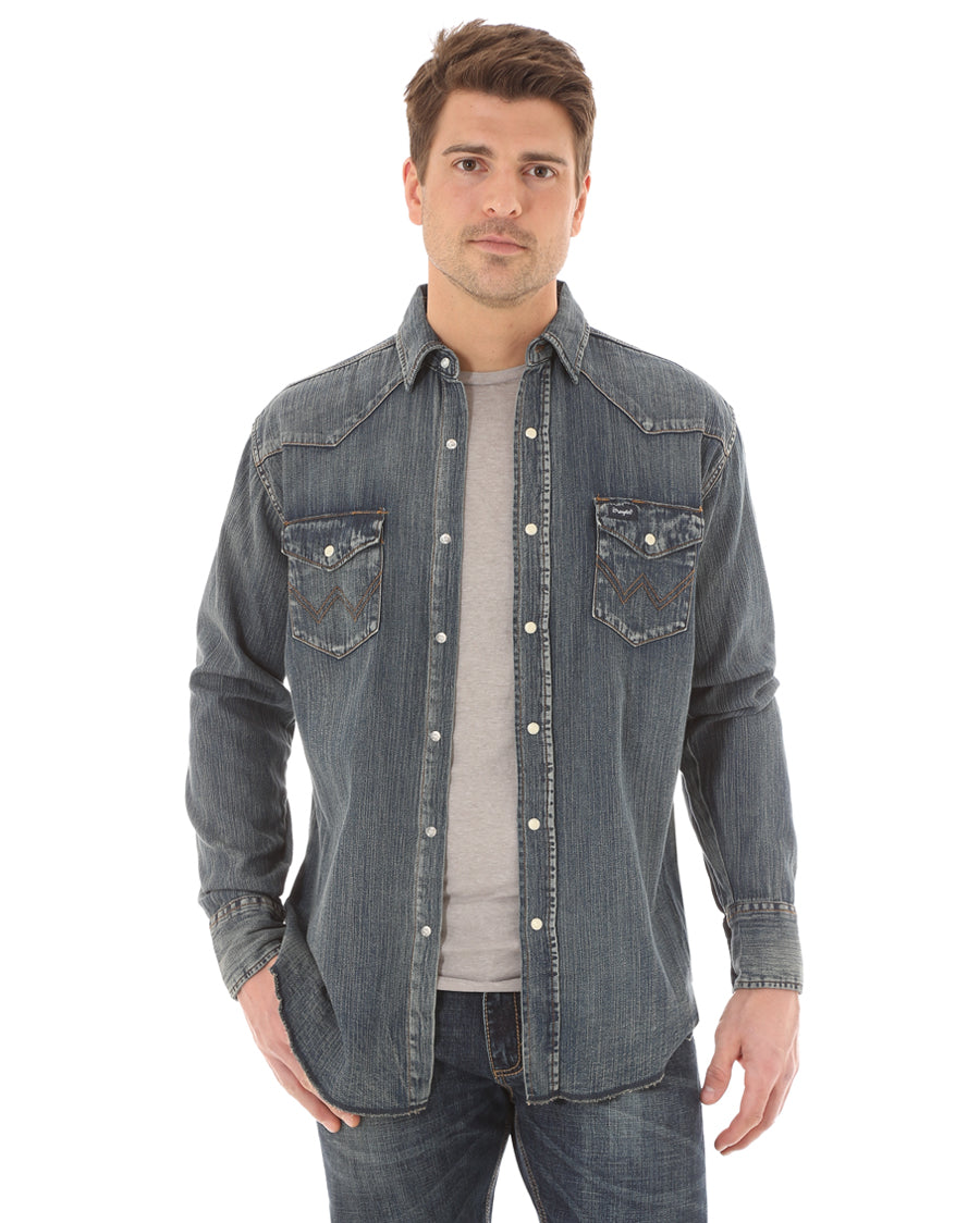 Mens Slub Denim Western Shirt