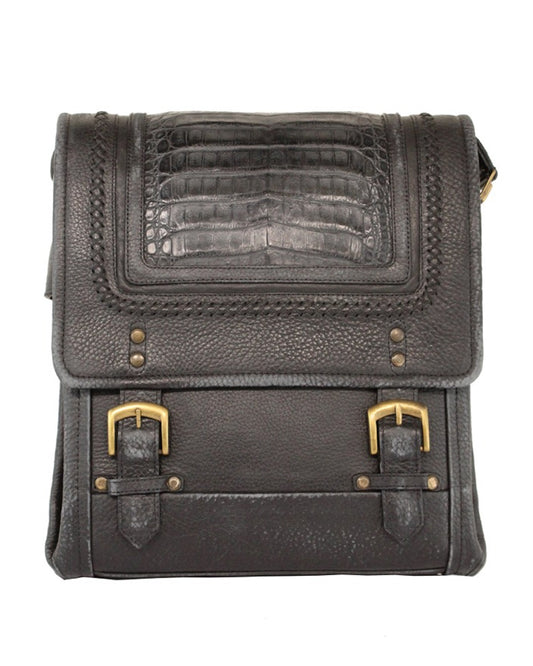 Men's Woven Caiman Leather Bag - Black