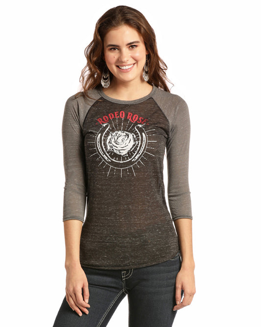 Womens Rodeo Rose 3/4 Sleeve T-Shirt