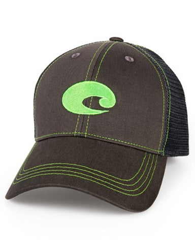 Costa Neon Trucker Graphite Hat, Neon Green