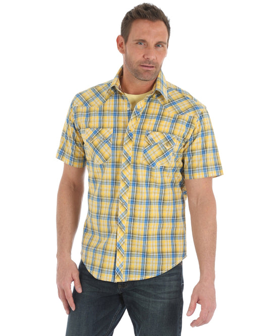 Mens Retro Plaid Sawtooth Pocket Short Sleeve Western Shirt