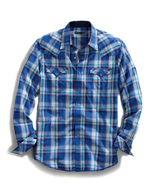 Mens Plaid Snap Up Long Sleeve Western Shirt