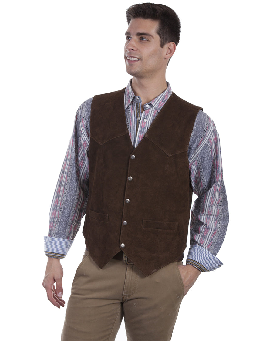 Mens Lambskin Suede Vest - Brown