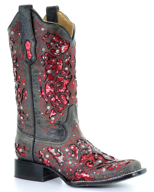 Women's Sequin Inlay Square-Toe Boots