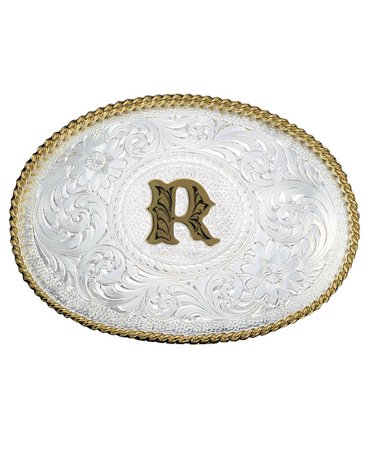 Engraved Initial R Medium Oval Buckle