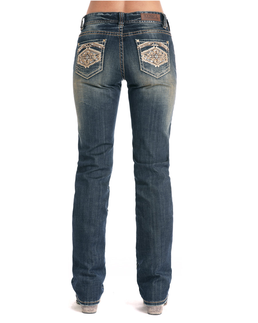 Women's Aztec Embroidered Boyfriend Fit Jeans