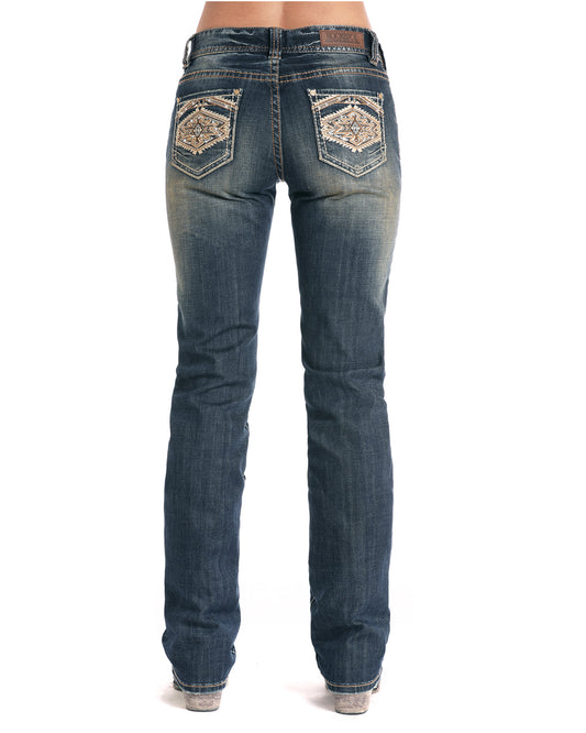 Women's Aztec Embroidered Boyfriend Fit Jeans