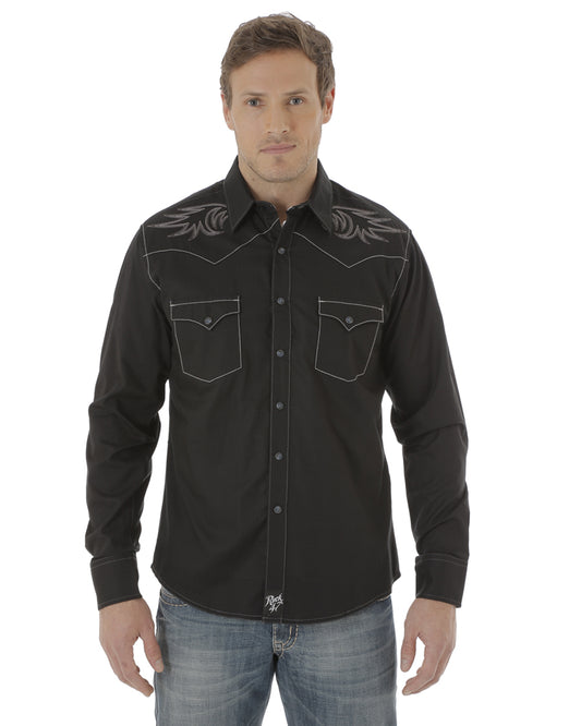 Mens Rock 47 Embroidered Long Sleeve Shirt