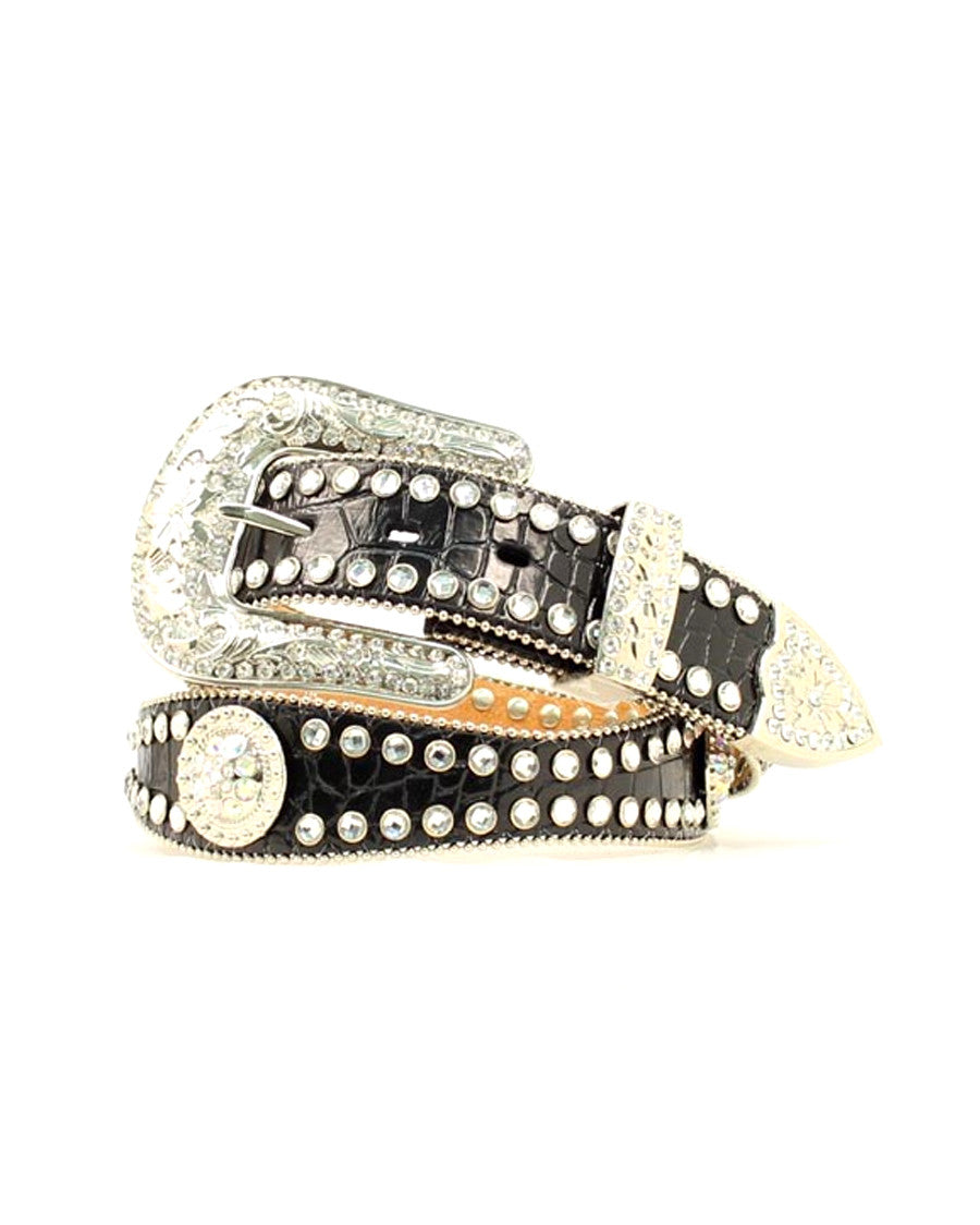 Womens Rhinestone Leather Belt - Black