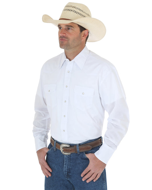 Mens Solid Broadcloth Western Shirt - White