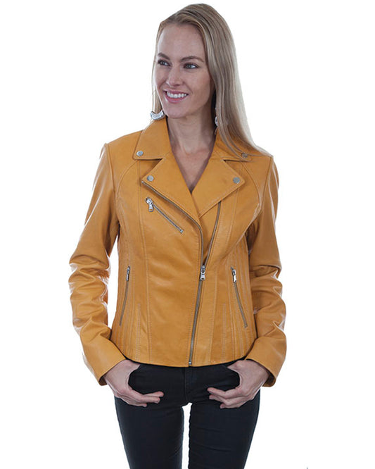 Women's Lambskin Motorcycle Leather Jacket - Butterscotch