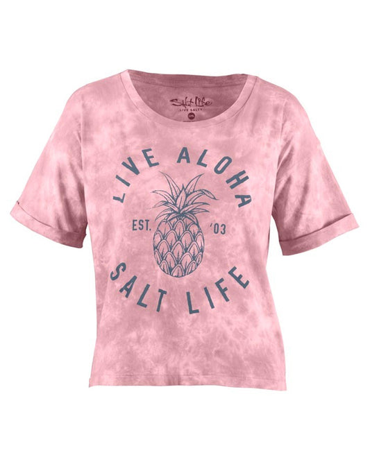 Womens Live Aloha Cropped Boyfriend T-Shirt - Pink