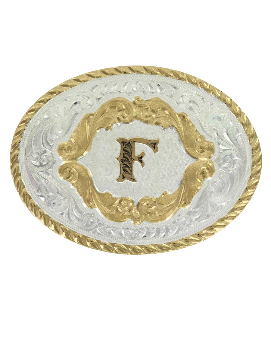 Engraved Initial F Small Oval Buckle