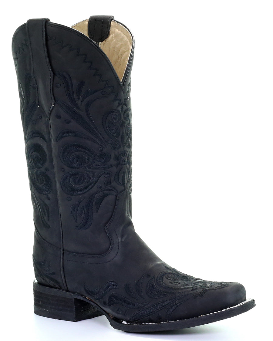 Women's Black Embroidered Western Boots