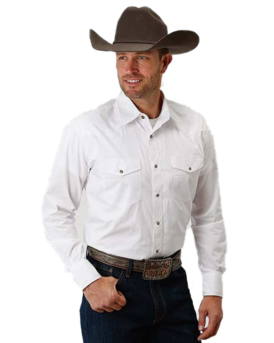 Men's Solid Poplin Long Sleeve Western Shirt - White