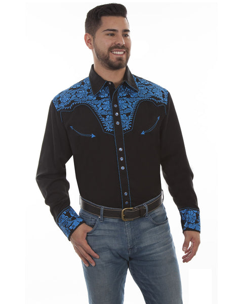 Mens Floral Embroidered Western Shirt - Royal – Skip's Western Outfitters