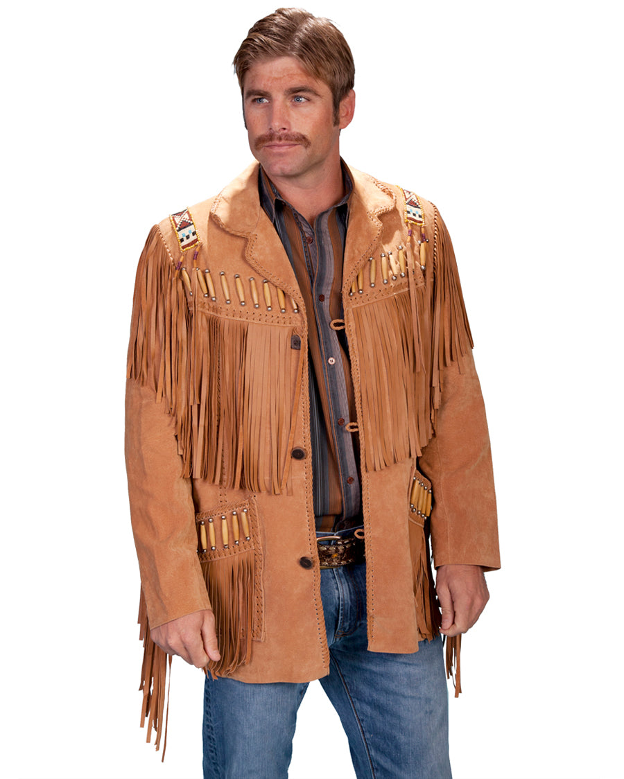 Mens Fringe Leather Jacket - Bourbon