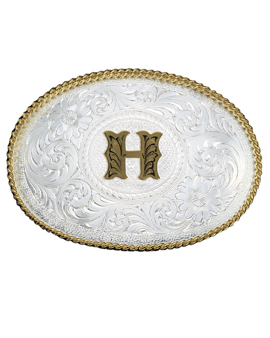 Engraved Initial H Medium Oval Buckle