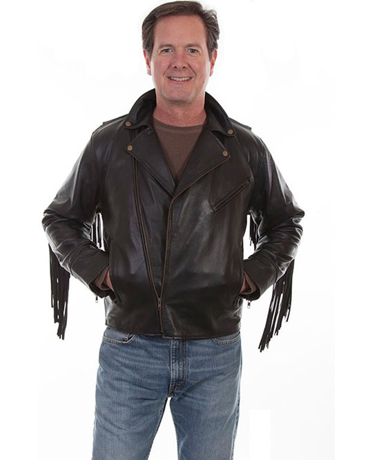 Men's Fringe Lambskin Leather Motorcycle Jacket