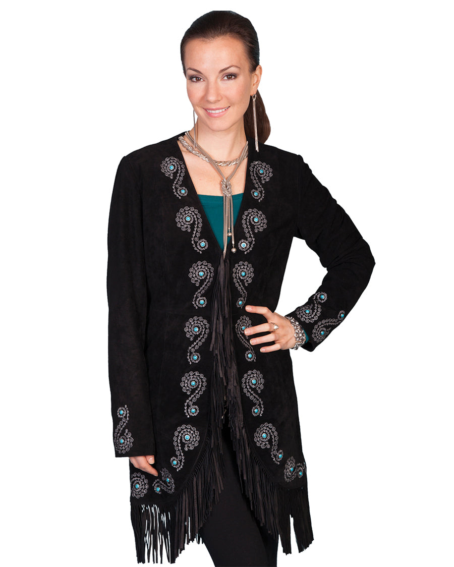 Womens Boar Suede Embroidered Jacket - Black