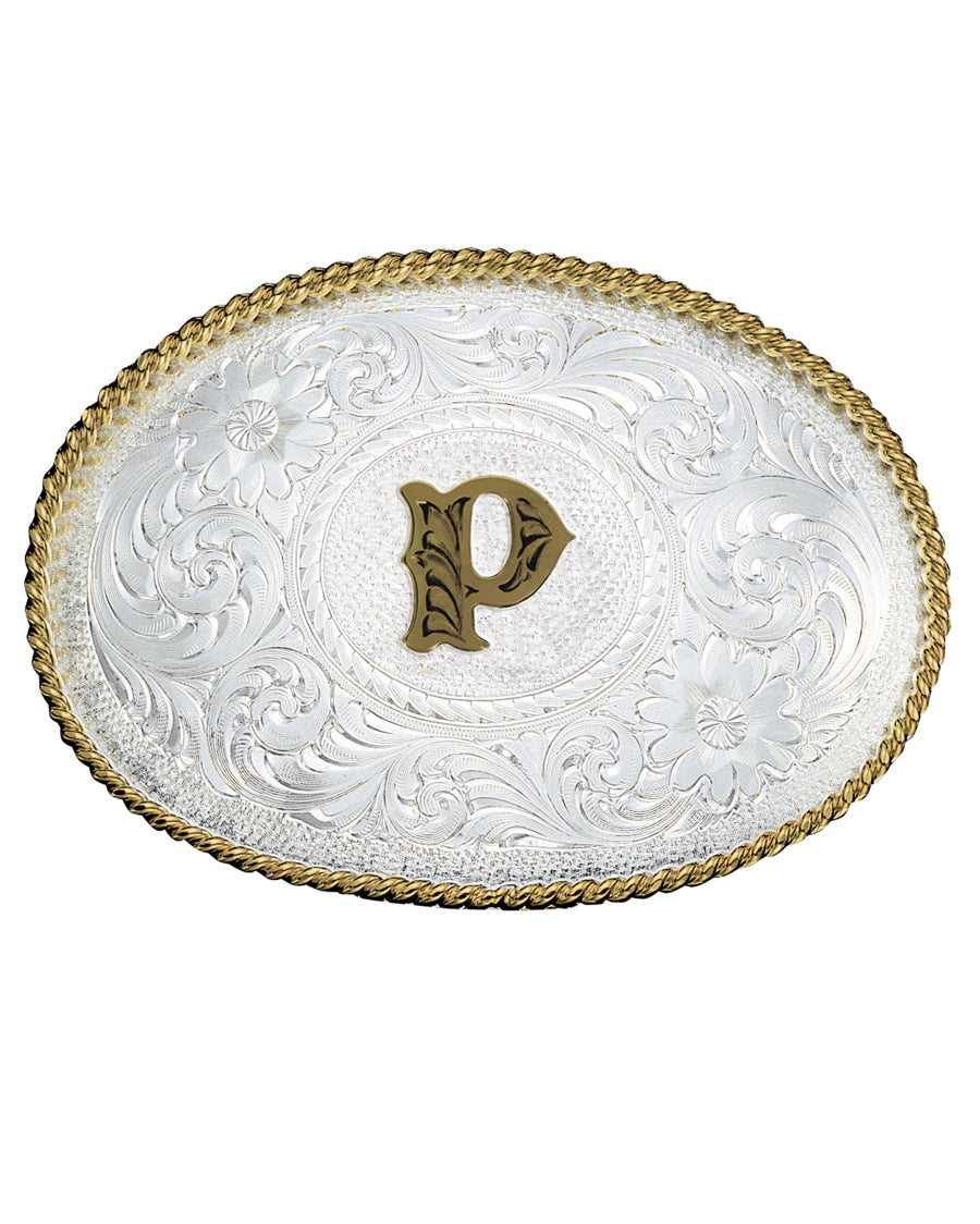 Engraved Initial P Medium Oval Buckle