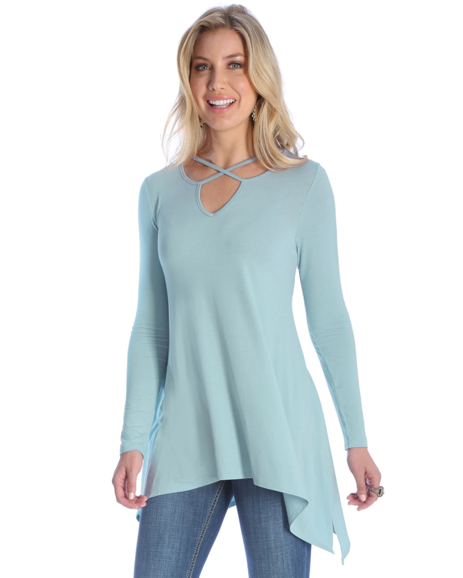 Womens Shark Bite Long Sleeve Blouse