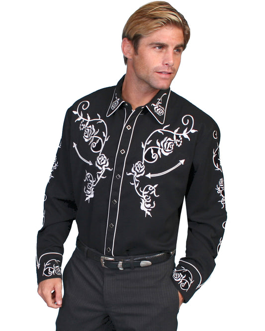 Mens Back Floral Embroidered Western Shirt