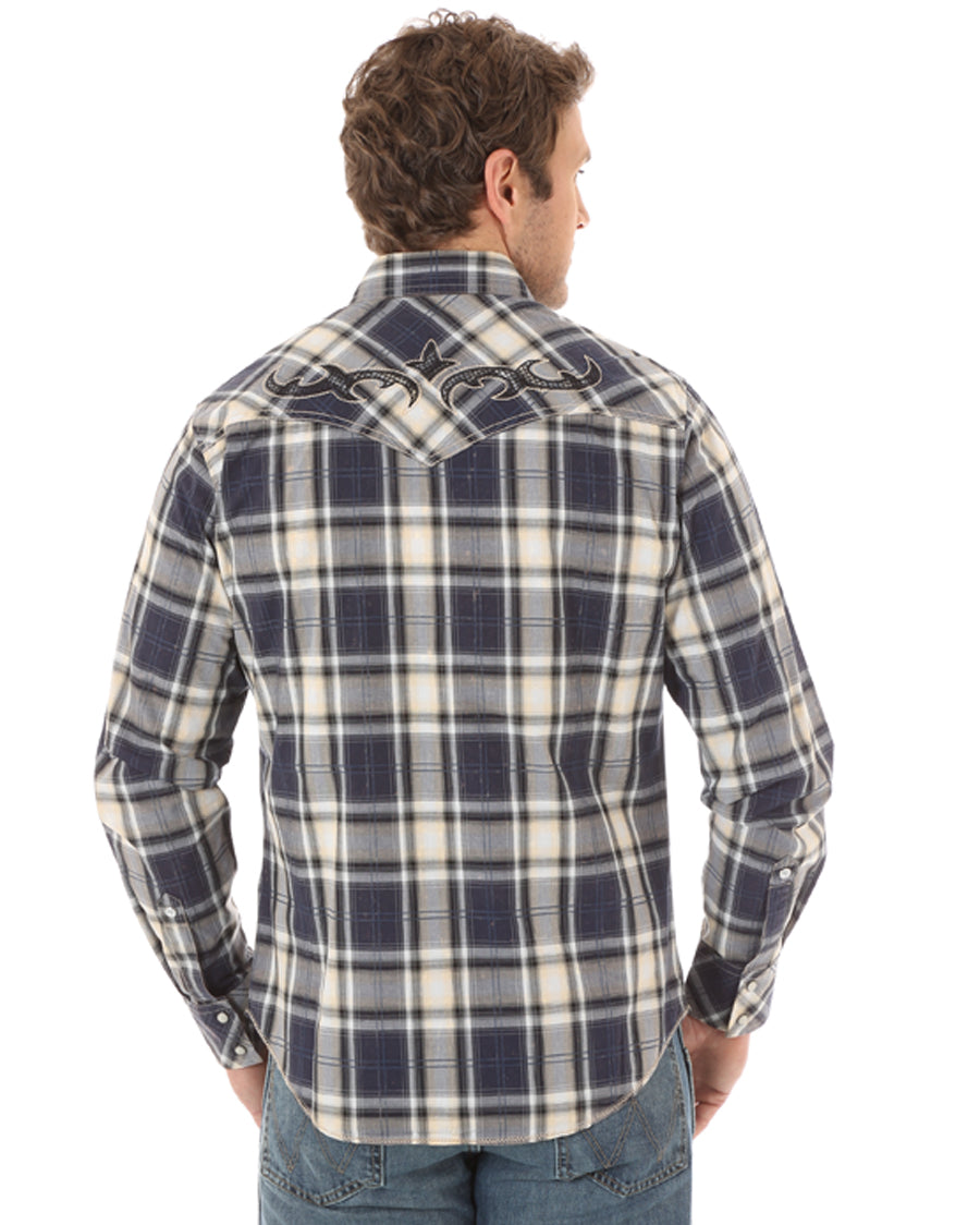 Mens Rock 47 Western Plaid Long Sleeve Shirt - Black