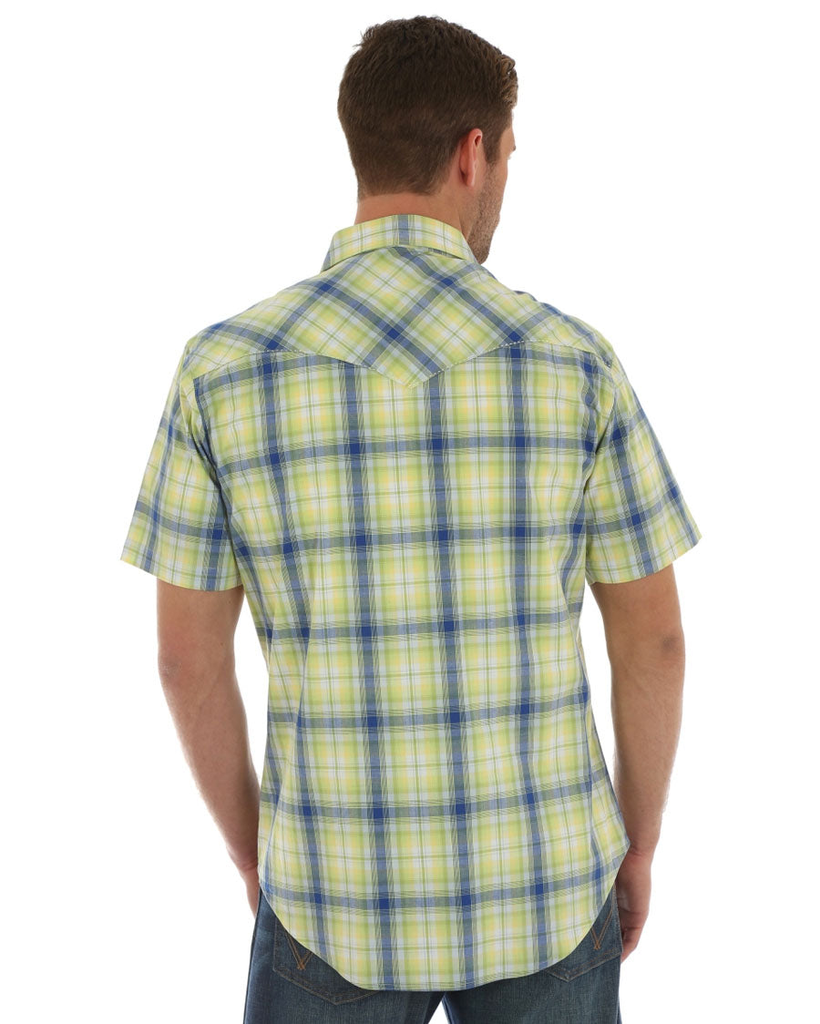 Mens Retro Plaid Short Sleeve Western Shirt - Green