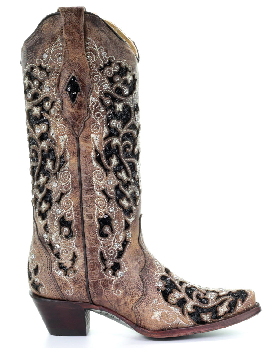 Women's Inlay Floral Embroidered Boots