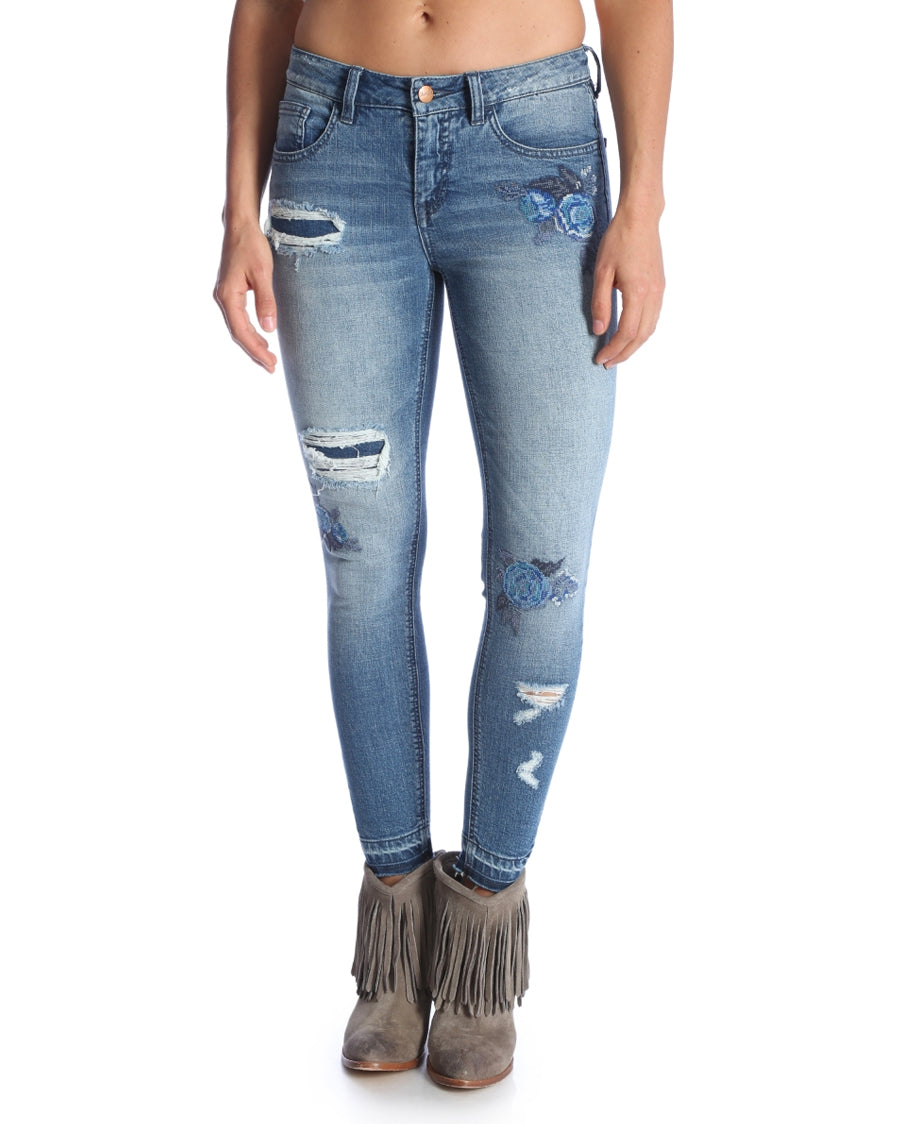 Womens Premium Patch Skinny Jeans