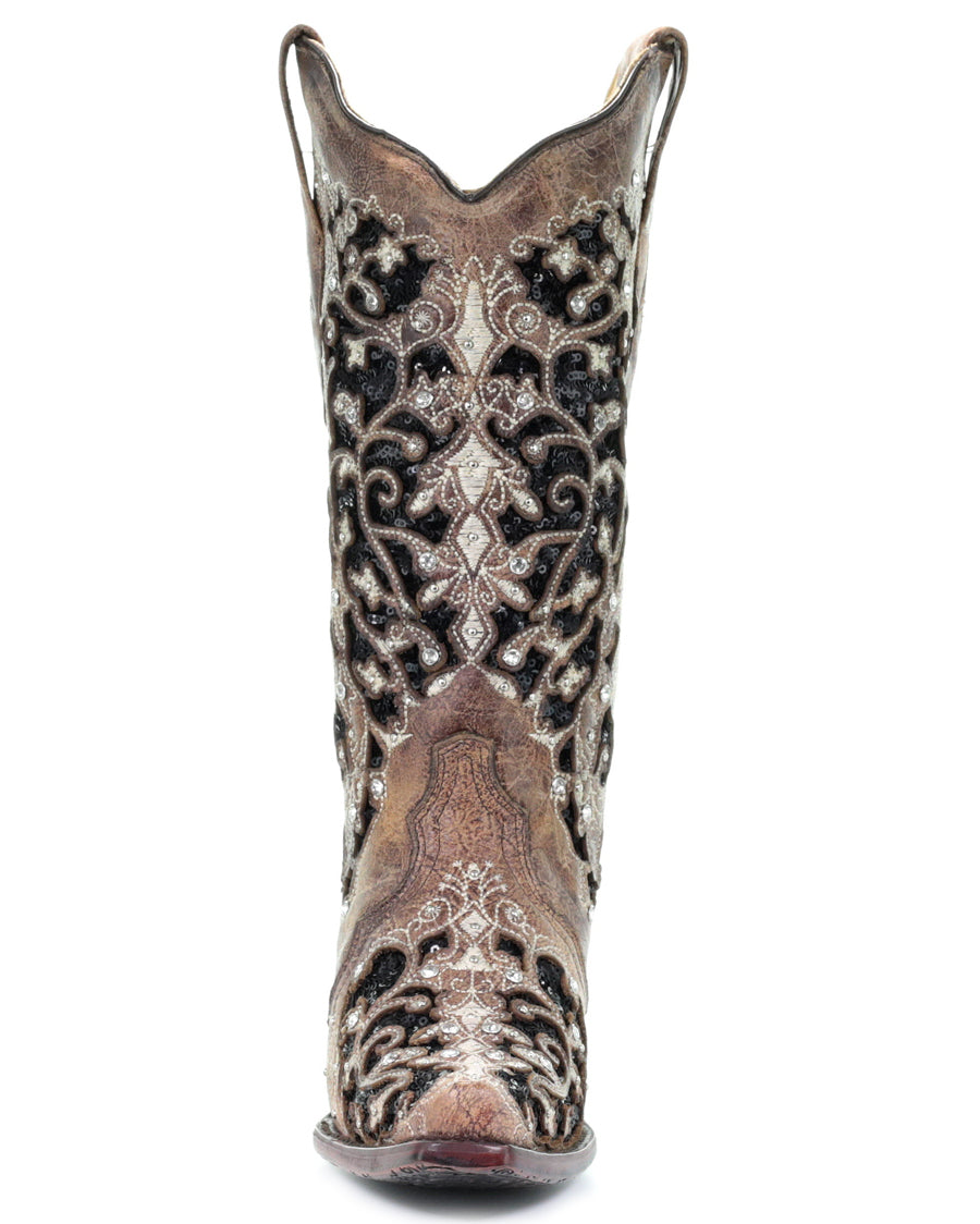 Women's Inlay Floral Embroidered Boots